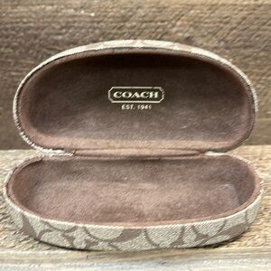 COACH Hard Shell Hinged Glass Eyeglass Sunglass Case Brown Tan Signature C